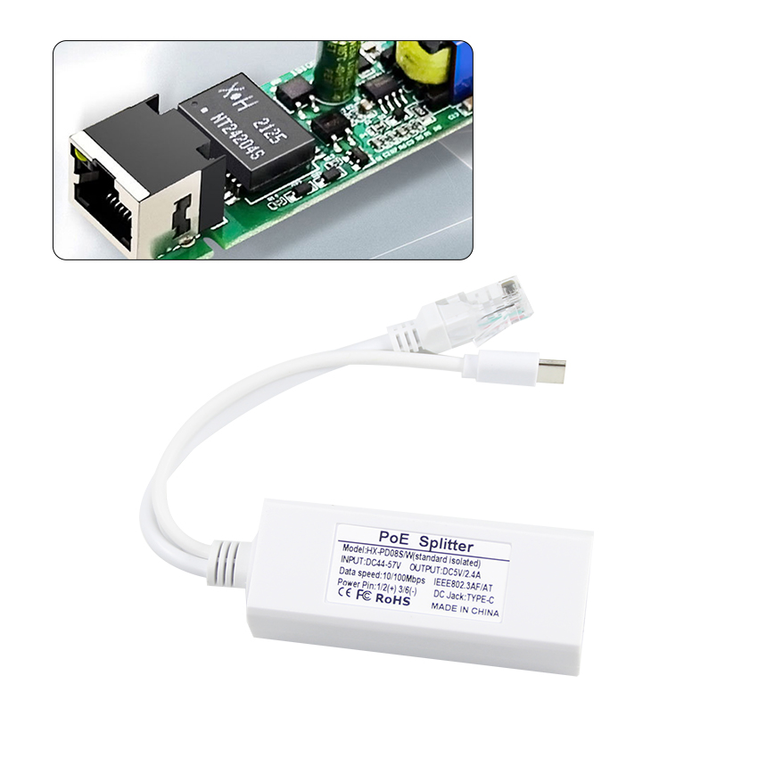 48V до 24V 12V 5V POE Splitter с 2,1 мм 5,5 мм клапаном DC типа C