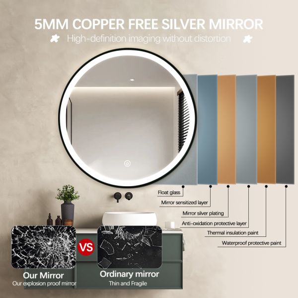 Minimalist Black Circular LED Framed Mirror Decorative Large Backlit Vanity Mirrors