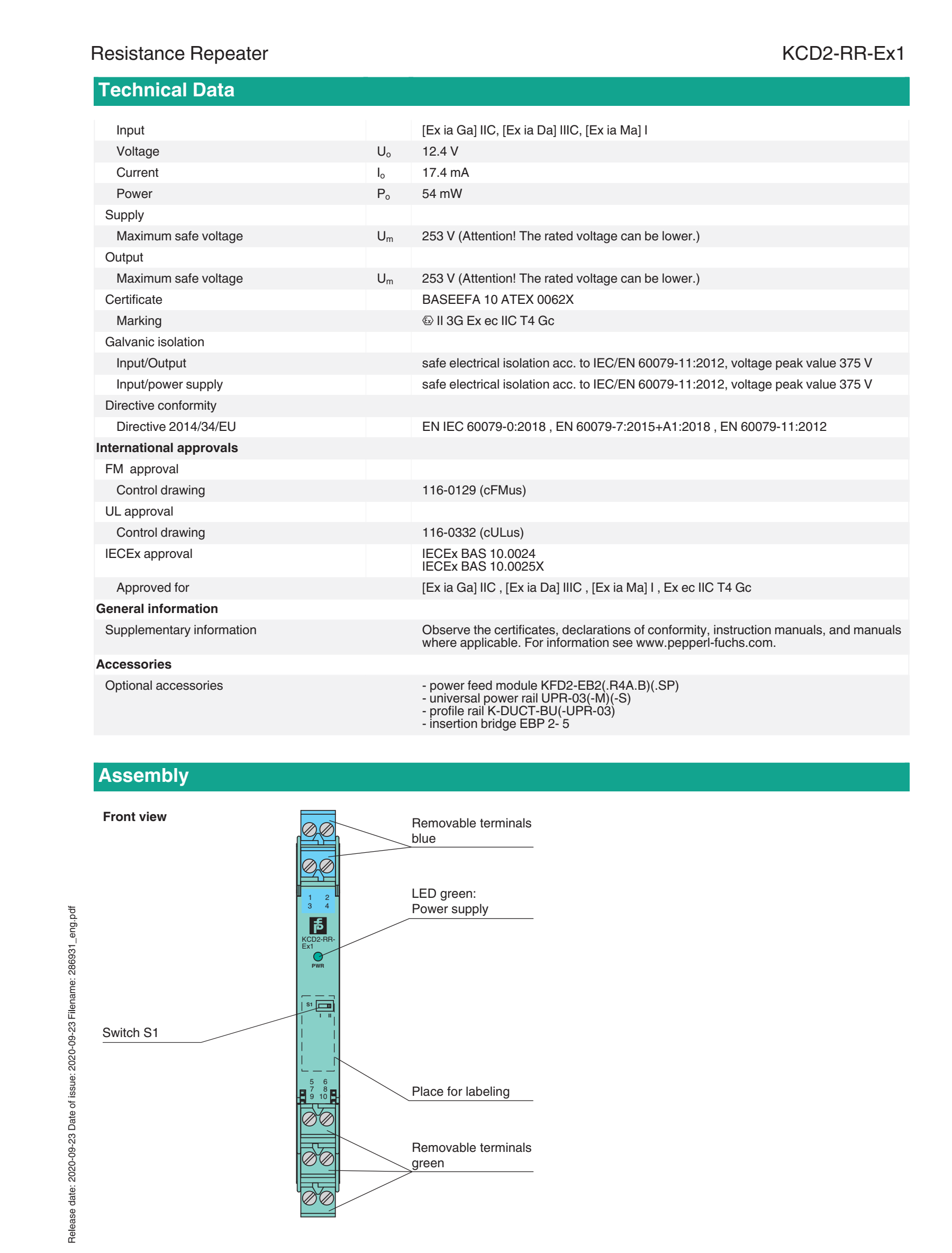 PEPPERL+FUCHS Safety Barrier Resistance Repeater KCD2-RR-Ex1 Isolated Barrier