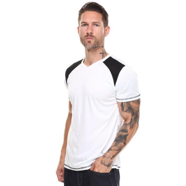 High quality mens v neck tshirt with black shoulder slim t shirt for man