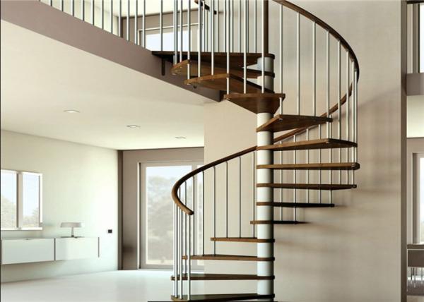 Indoor Custom Spiral Staircase Solid Wooden Modern Style Screws Installation