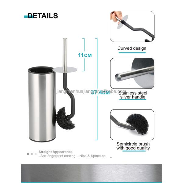 Silver Curved Design Toilet Cleaning Brush with Holder Stainless Steel OEM Acceptable