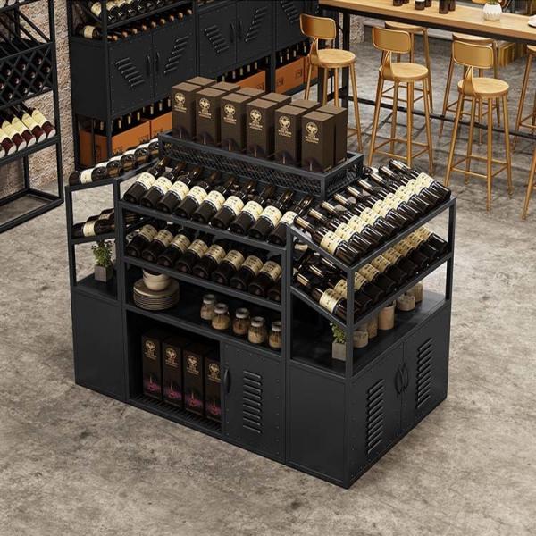 Panel Wood Style Metal Wine Rack Cabinet for Elegant Display and Storage of Red Wines