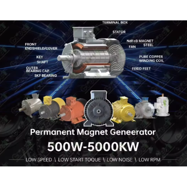 Cast Iron Shell 3 Phase AC Permanent Magnet Generator with 500W-5000kW Power Range