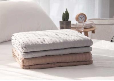 Seersucker Decorative Throw Blankets , Solid Blue / Light Pink Throw Blanket