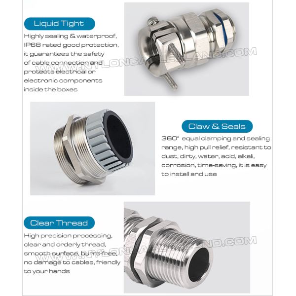 Stainless Steel Traction Relief Metric Cable Gland M16 (5-10mm) with FKM/FPM Seals & O-Rings for Portable Equipment