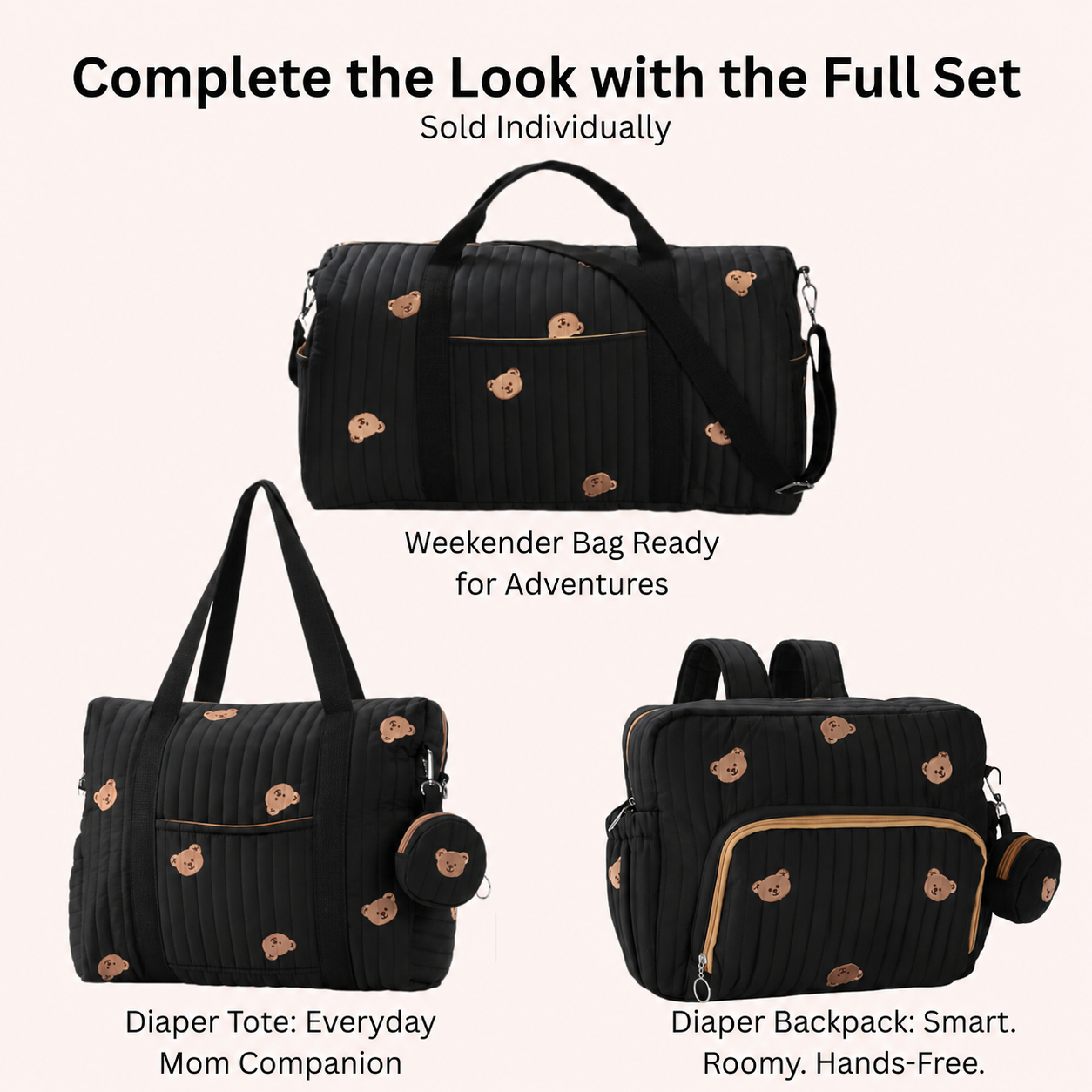 3-Piece Diaper Bag Tote Set with Changing Pad & Pacifier Case, Large Maternity Hospital Bag for Labor, Delivery, Travel & Baby Essentials