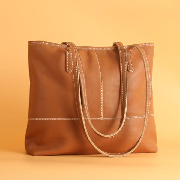 O couro genuíno Tote Handbags For Work das mulheres alaranjadas de Brown