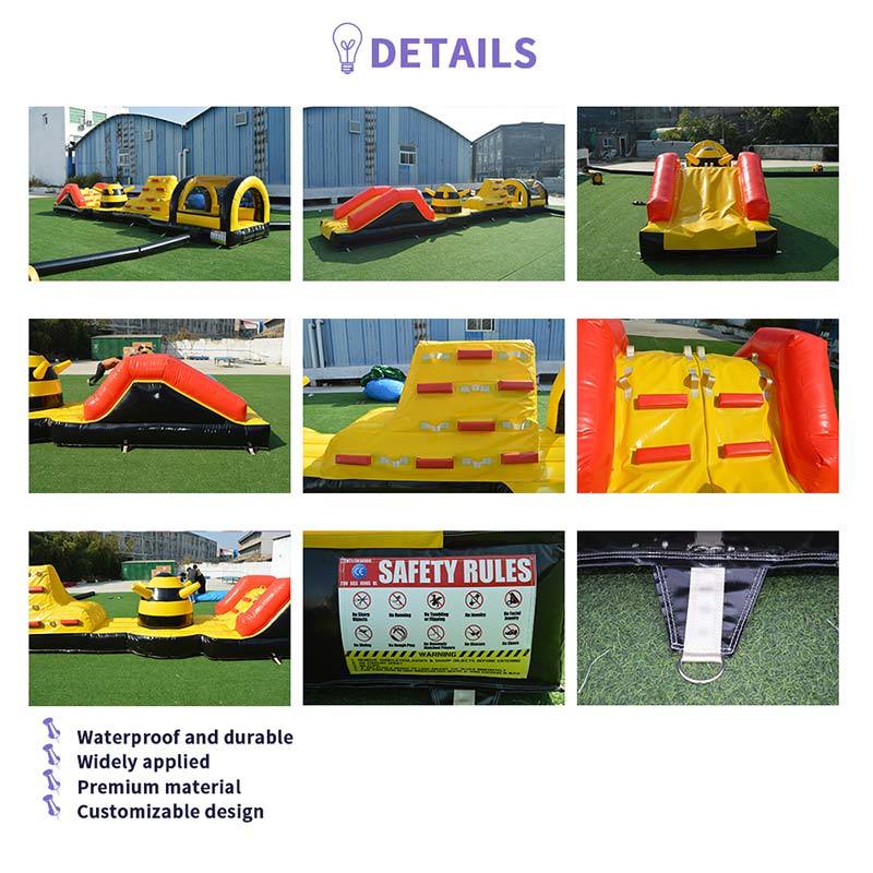 Commercial Grade Inflatable Obstacle Course Yellow & Black Bouncer Run with Climbing Wall for Party Rental Business