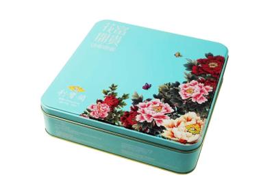 La boîte bleue de bidon de Mooncake de Tiffany avec la fleur de pivoine gravent 235X235X63MMH en refief