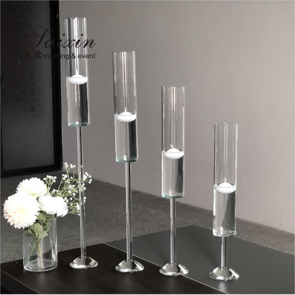 ZT-007T Conjunto de vaso de vidro de caule longo porta-vidro de vela flutuante para decoração de casamento