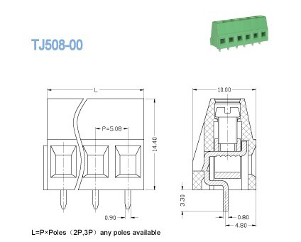 5.08mm European PCB Screw Terminal Block 300V 10A , 2P - 24P for Power Supply
