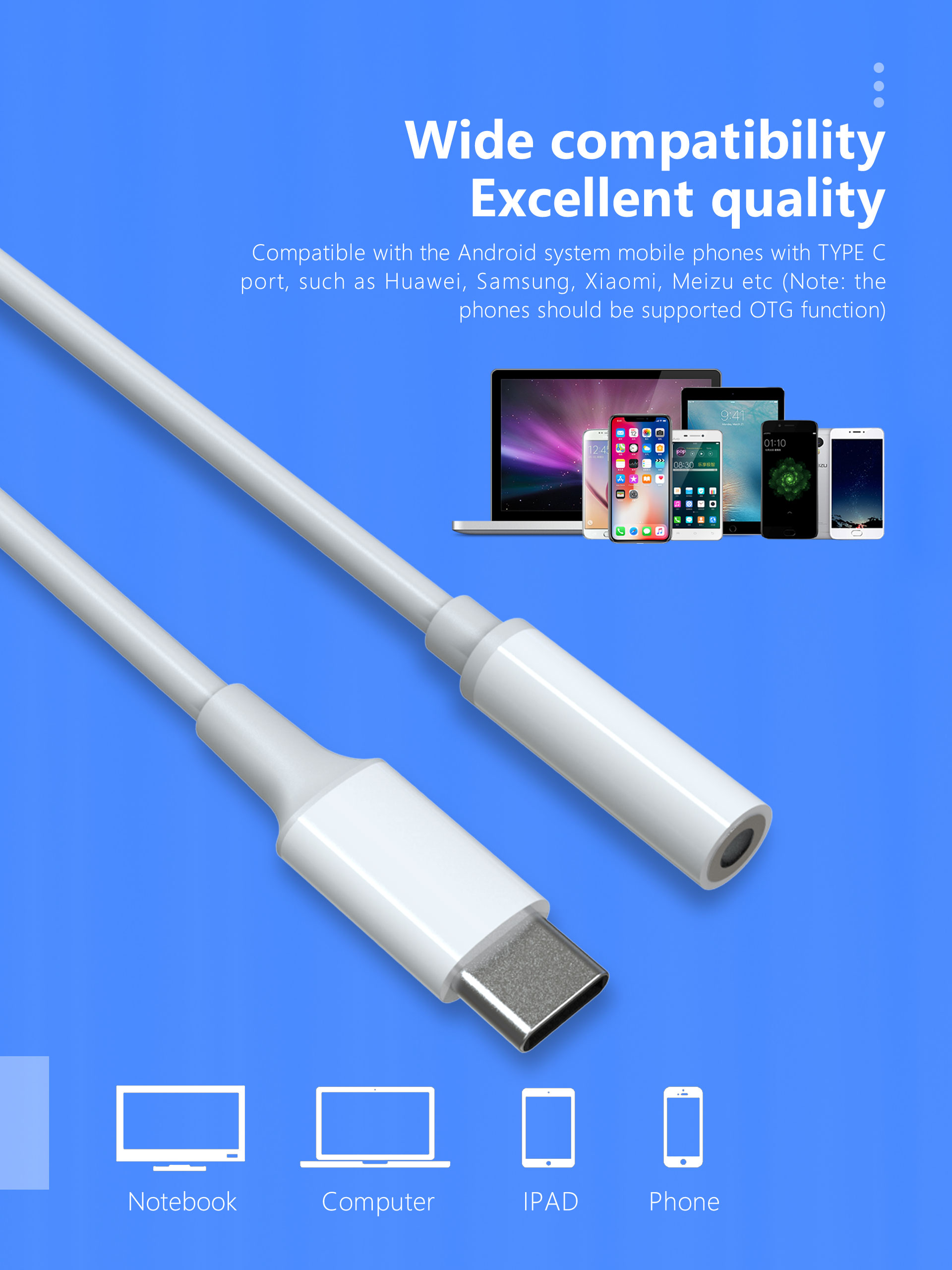 Белый тип тип кабеля c Usb OCC 10-13cm c аудио к наушникам Джек 3.5mm