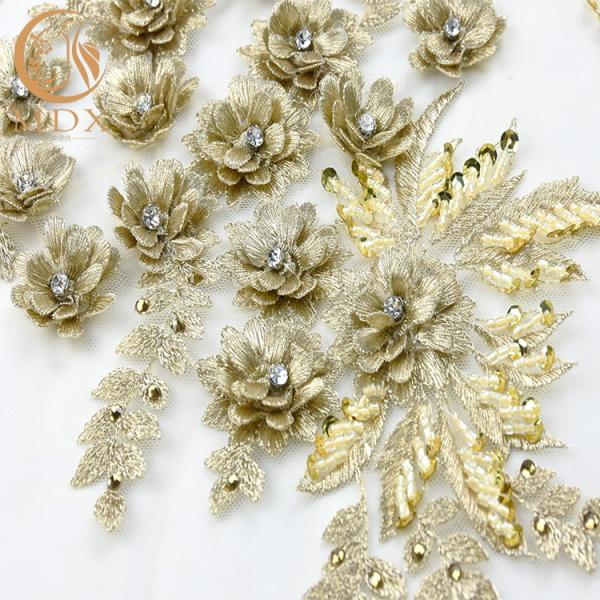 Украшение полиэстера тканей шнурка стразов золота Bridal ширина 55 дюймов