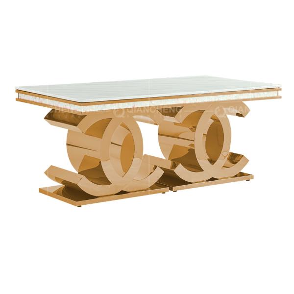 Golden Base 40mm Stainless Steel Dining Table 8 Seater Marble Dining Table
