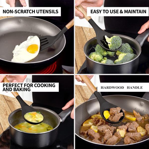 High Temperature Cooking Utensil Set for Kitchen 5 Piece Non-Stick Silicone Spatula Spoon