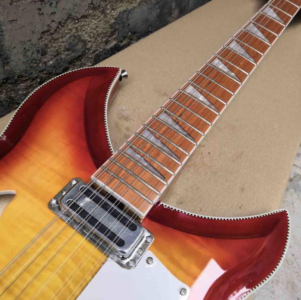 Custom Flamed Maple Top Ricken 381 Style 6/12 String Electric Guitar in Cherry Burst Color