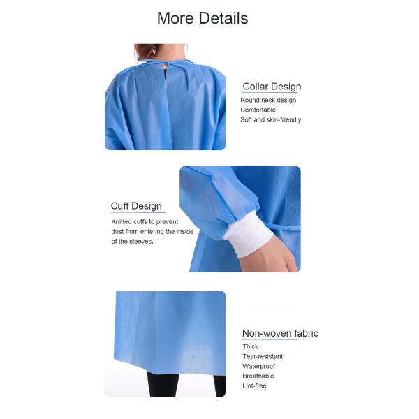 Hospital Pe Pp Non Woven Scrub Suit Sms Level 2 Blue Non Sterile Disposable Isolation Surgicals Gowns Medical Protective