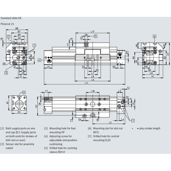FESTO Mechanical Rodless Cylinder DGPL Linear Drives DGPL-25-250-PPV-A-B-KF 526649 DGPL-25-400-PPV-A-B-KF 526650 DGPL-25-500-PPV-A-B-KF 526651