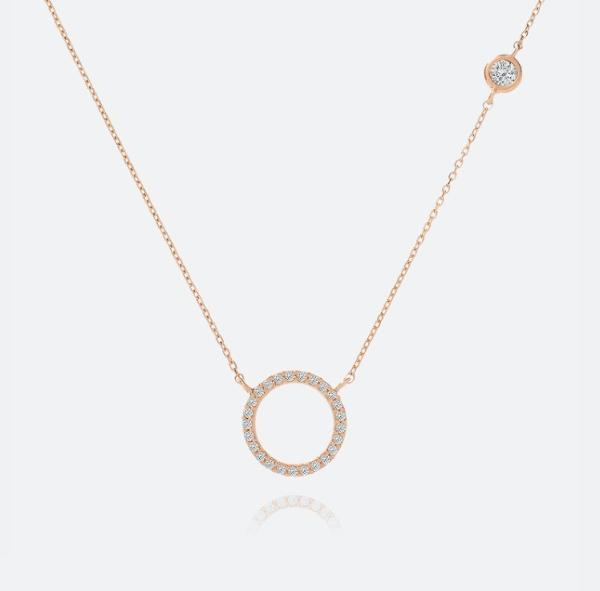 Gold Plated S925 Silver Circle Pendant CZ Necklace for Women 925 Sterling Silver