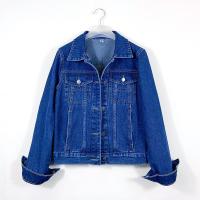 Le bouton de fabrication de veste de denim en bas de l'habillement de denim d'OEM de veste a lavé le coton bleu