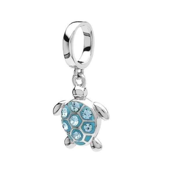 Sea Turtle  Drop Charm Bead  with Crystals crafted in Sterling Silver For Flawless Finish