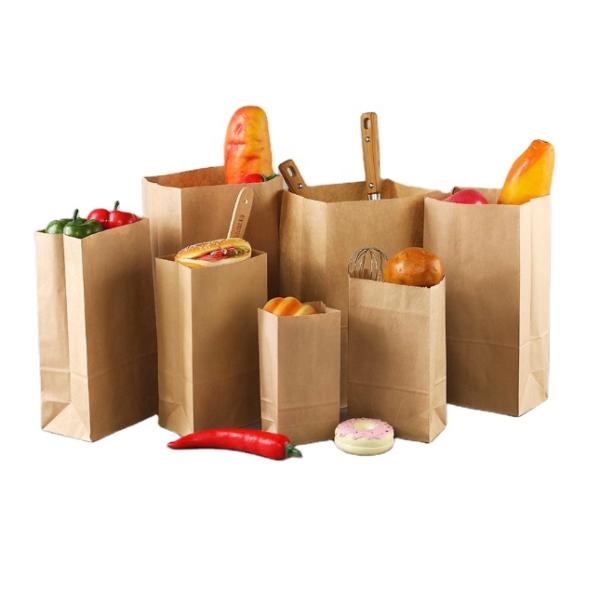 Kraft Brown Paper Takeaway Bags Waterproof Flat Bottom Grease Proof