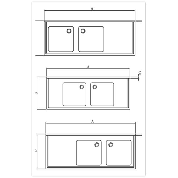 Restaurant Prep Table With Sink 1 / 2 / 3 Sinks Stainless Steel Sink Table