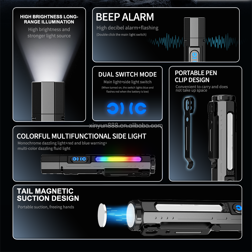 New Product: Buzzer Bright Light Flashlight, Multi-Functional RGB Fluid Light Outdoor Retractable Zoom Magnetic LED Torch
