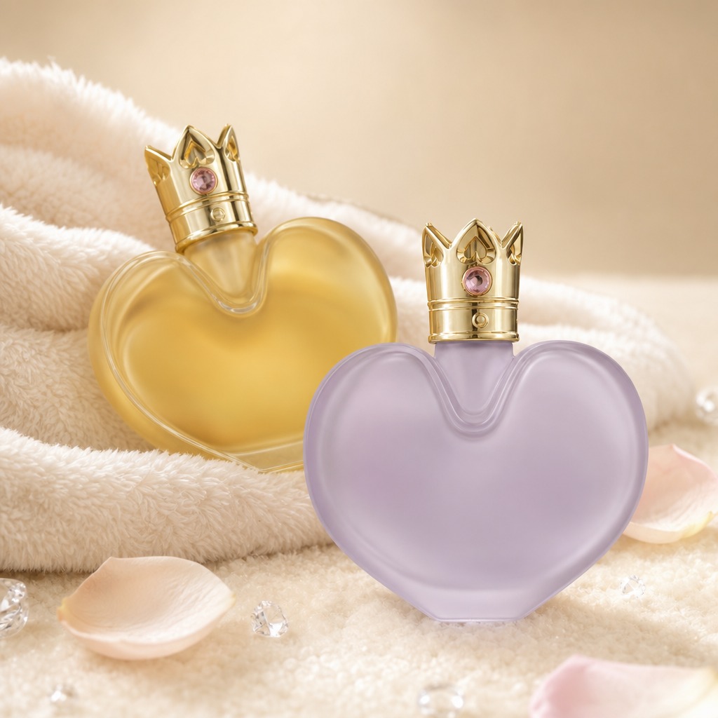100ml Glass Perfume Bottles Heart Shaped Crown Cap Empty Spray