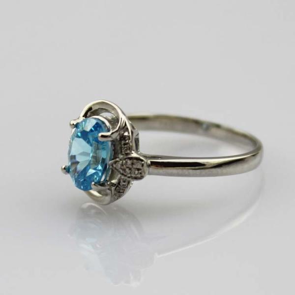 Fashion Jewelry 925  Silver  7x9mm Oval Blue Topaz Ring with Cubic Zircon(R106)