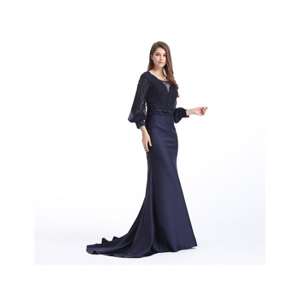 Dark Blue Forging Fabric Chiffon Bridesmaid Dresses Fully Lined Lace Up Back