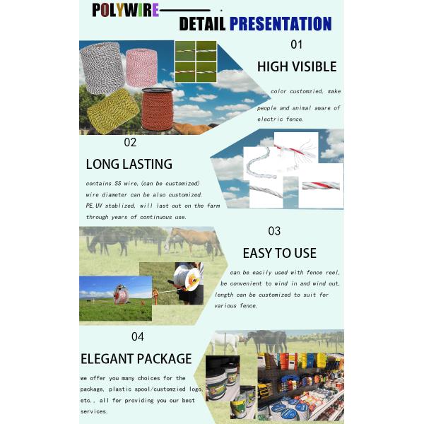 Обнаженный тип УЛЬТРАФИОЛЕТОВАЯ устойчивая электрическая строка загородки сопротивления ржавчины Polywire загородки электрическая