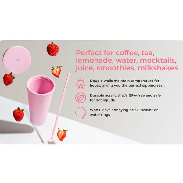 22 Ounces Colorful Iced Coffee Travel Mug With Straw Personalized Plastic Tumblers For Parties Birthdays Leak Proof Splash Proof And Easy To Clean