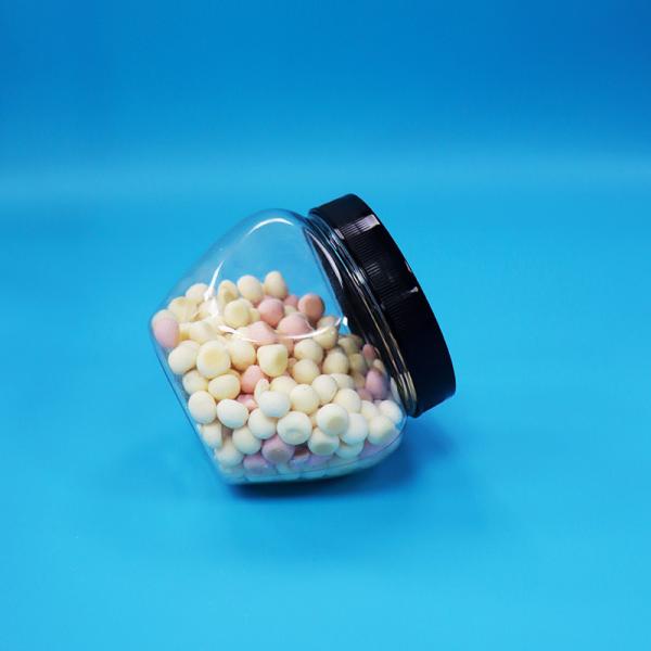 Sealed Transparent Unique Shape Plastic PET Candy Food Cookie Jar Black Plastic Lid