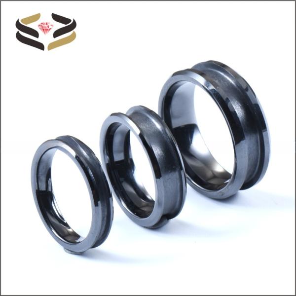 Anillos de cerámica para bodas negros para hombre y mujer, 4 mm, 6 mm y 8 mm, con incrustación personalizable