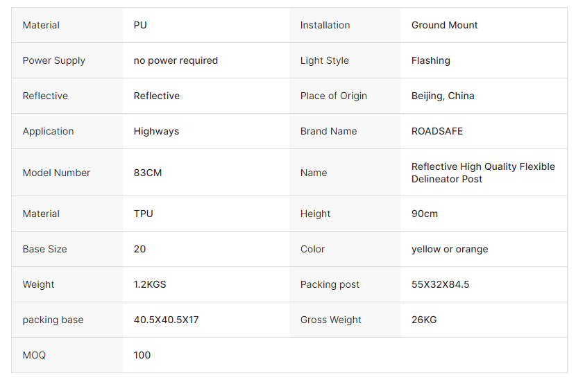 PU/TPU Flexible Reflective Delineator Post for Road Intersection Marking