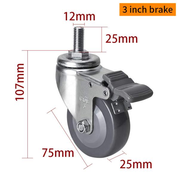 3 Inch Swivel Plate Casters , 70kg Threaded Castor Wheels 363S-74