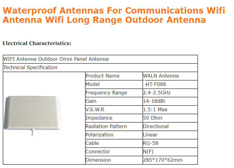 2.4-2.5GHz Waterproof 4G LTE Antenna 18dbi Wifi Antenna For Communications HT-F088