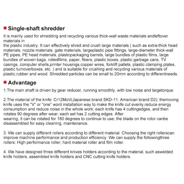 Single-Shaft Shredder High-Efficiency Pulverization of Various Plastic, Wood, and Rubber Scrap Industrial-Grade Equipment