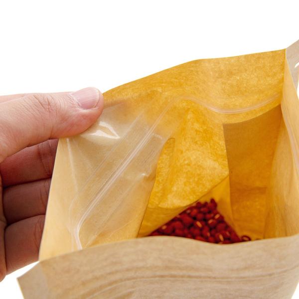 Wholesale Food Packaging Recycled Zip Top Brown Craft Paper Bag With Window