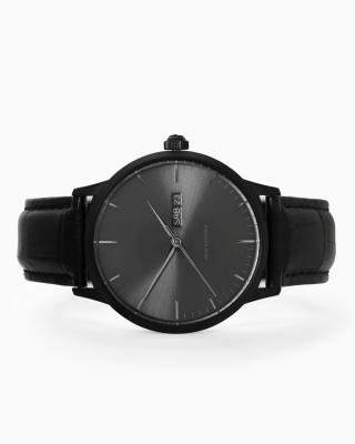Black Men Leather Wrist Watch , Mens Classic Leather Strap Watches
