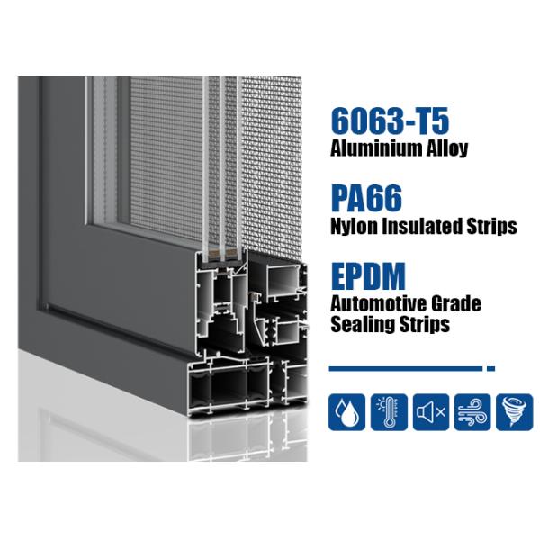 Airtight 6063-T5 Aluminium Glass Sliding Window Thermal Insulated Lateral Pressing