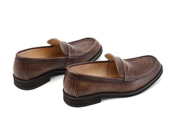 Breathable Men Brown Penny Loafers , Genuine Leather Loafer Shoes