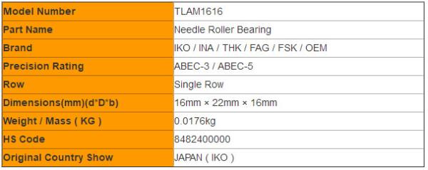 Enclosed Type TLAM 1616 TLAM 59 Drawn Cup Needle Bearings BK TLAM TAM Series