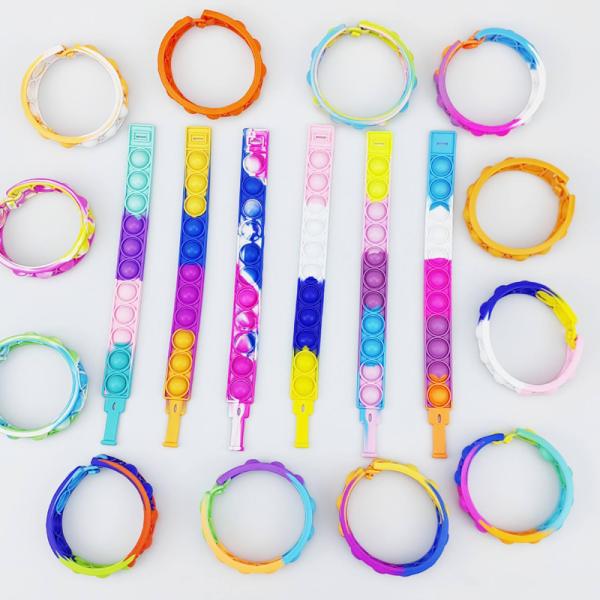Silicone Rubber Bubble Stress Relieving Toy Rainbow Rubber Customized Popular Bracelet