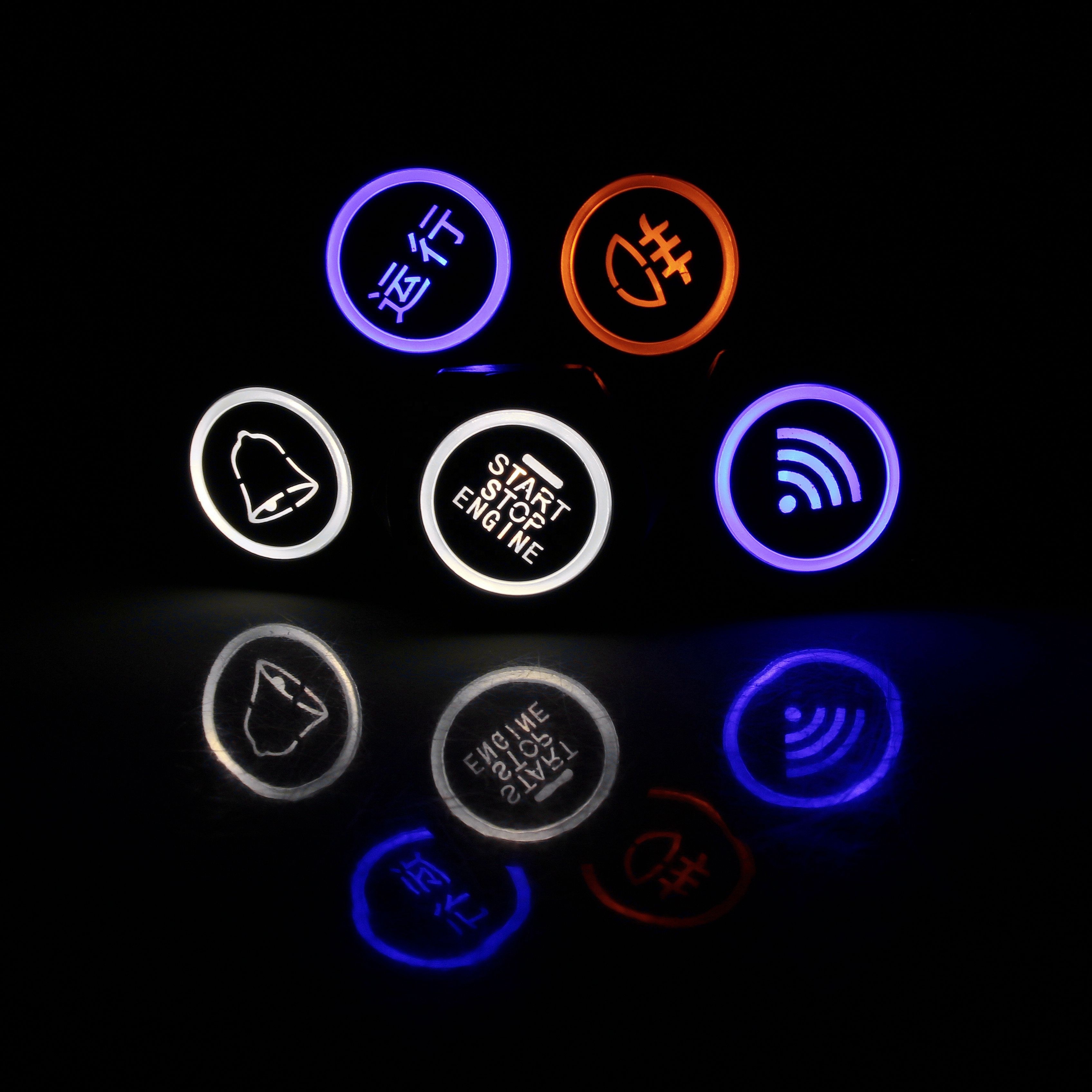 19mm Metal Push Button Switch Customizable LED Logo-IP65 Rated 220V Latching/Momentary (Black/Silver Shell) 1NO1NC Connector