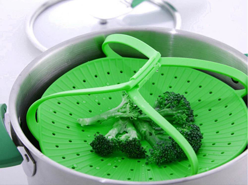 100% Food Grade  Silicone Vegetable Steamer Cooking Steamer With Locking Handles Cooking Tool