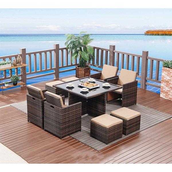 Modern Design Rattan Wicker Furniture Garden Table with Popular Double Garden Chair