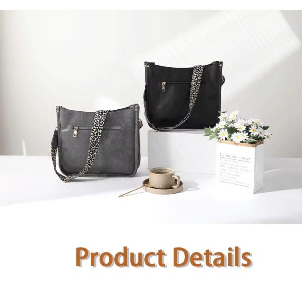 Leopard Print Vegan Leather Women's Shoulder Bag with Guitar Strap and Single Handle